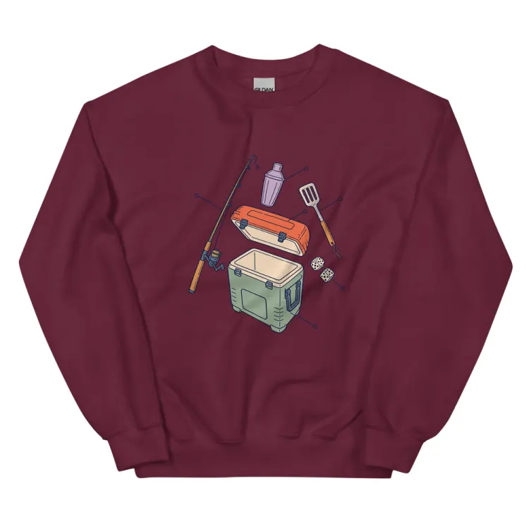 The Anatomy of a Bachelor Party Crewneck in Maroon.