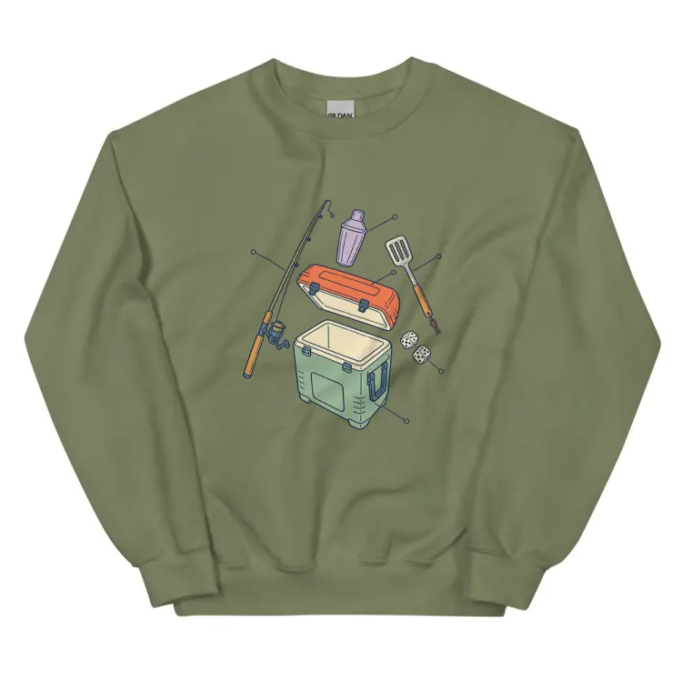 The Anatomy of a Bachelor Party Crewneck in Military Green.