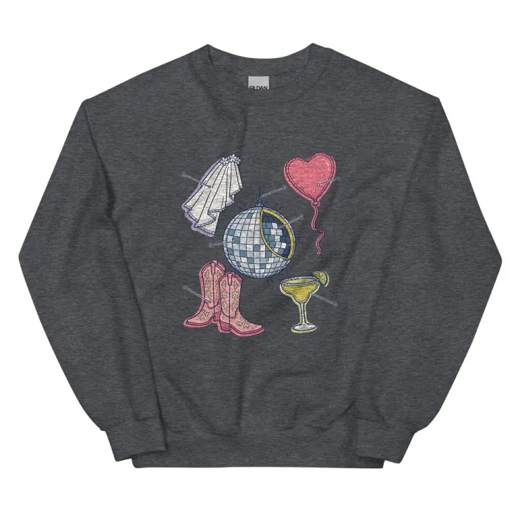 The Anatomy of a Bachelorette Crewneck in Dark Heather.