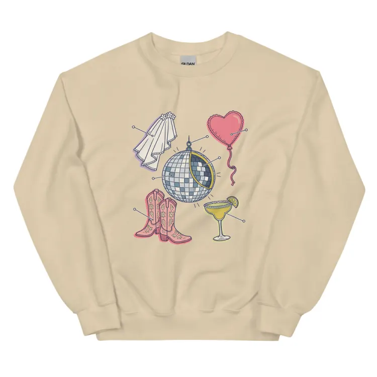 The Anatomy of a Bachelorette Crewneck in Sand.