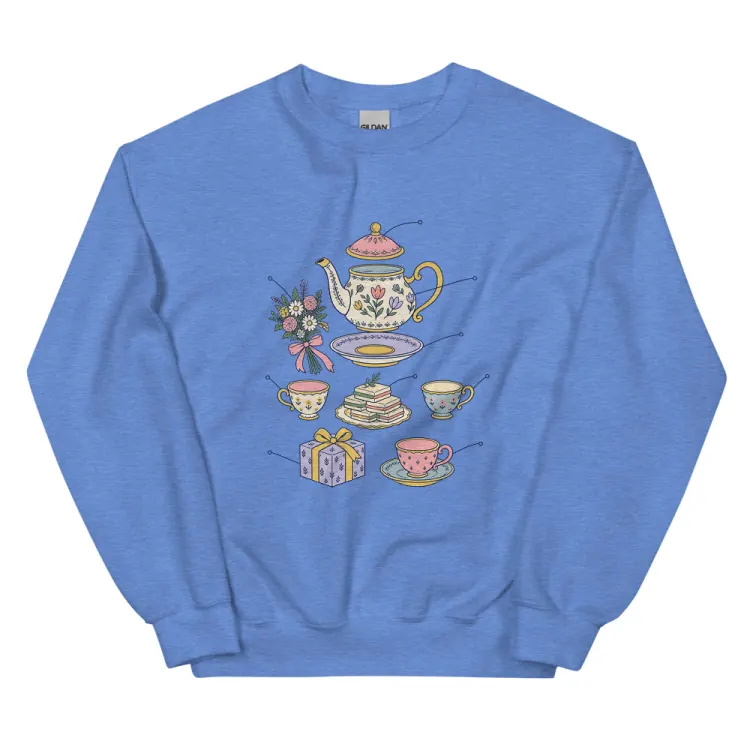 The Anatomy of a Bridal Shower Crewneck in Heather Deep Royal.