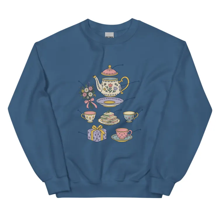 The Anatomy of a Bridal Shower Crewneck in Indigo Blue.