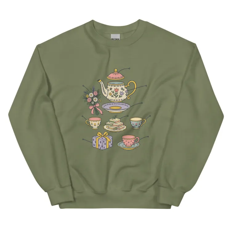 The Anatomy of a Bridal Shower Crewneck in Military Green.