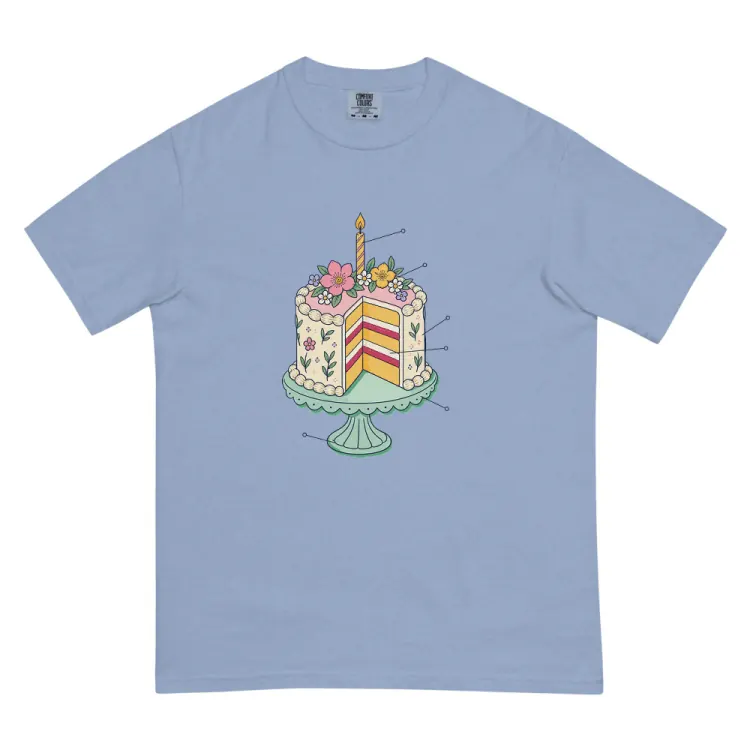 The Anatomy of a Birthday Cake Tee in Washed Denim.