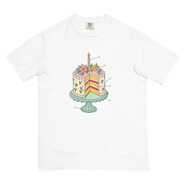 The Anatomy of a Birthday Cake Tee in White.