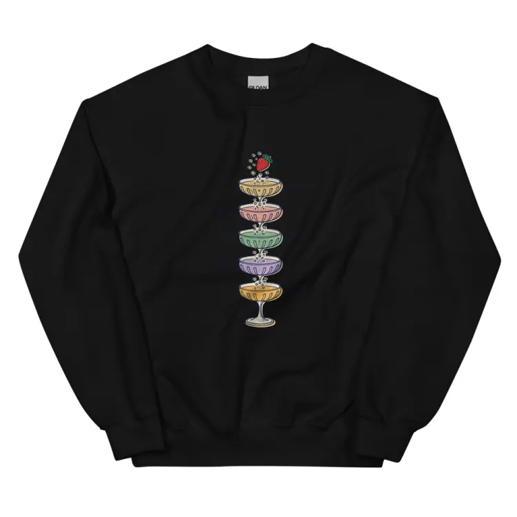 The Anatomy of a Champagne Tower Crewneck in Black.