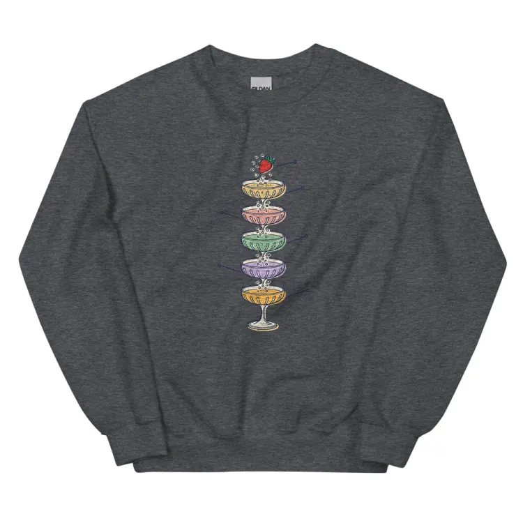 The Anatomy of a Champagne Tower Crewneck in Dark Heather.