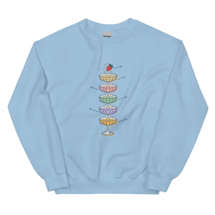 The Anatomy of a Champagne Tower Crewneck in Light Blue.