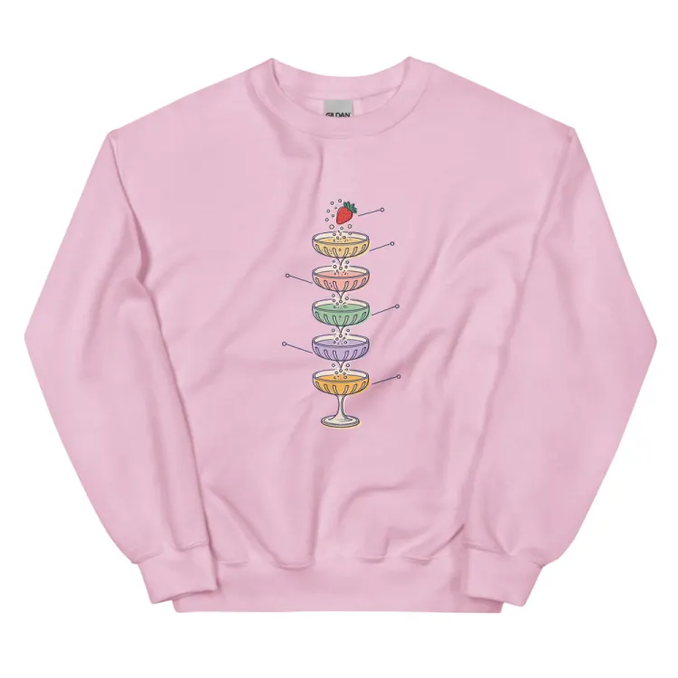The Anatomy of a Champagne Tower Crewneck in Light Pink.