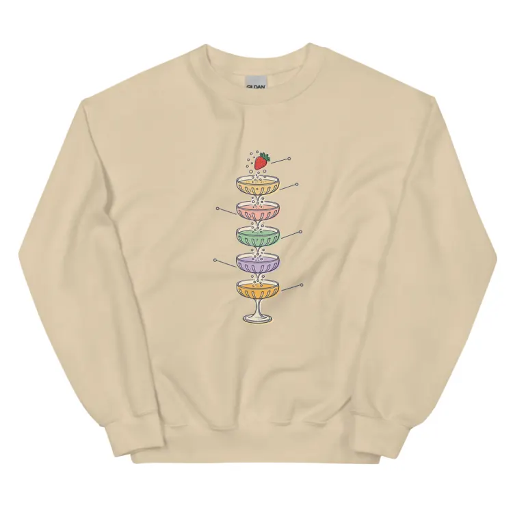 The Anatomy of a Champagne Tower Crewneck in Sand.