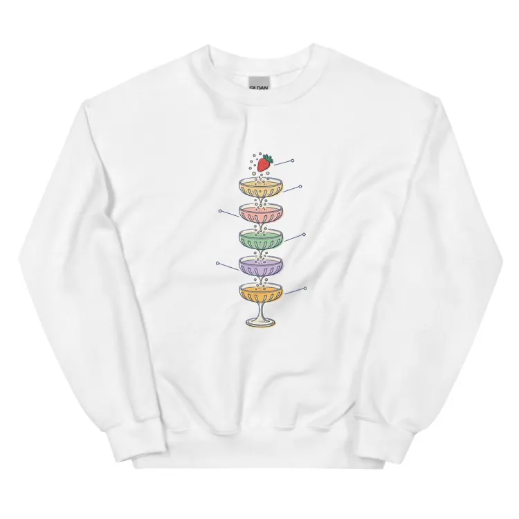The Anatomy of a Champagne Tower Crewneck in White.