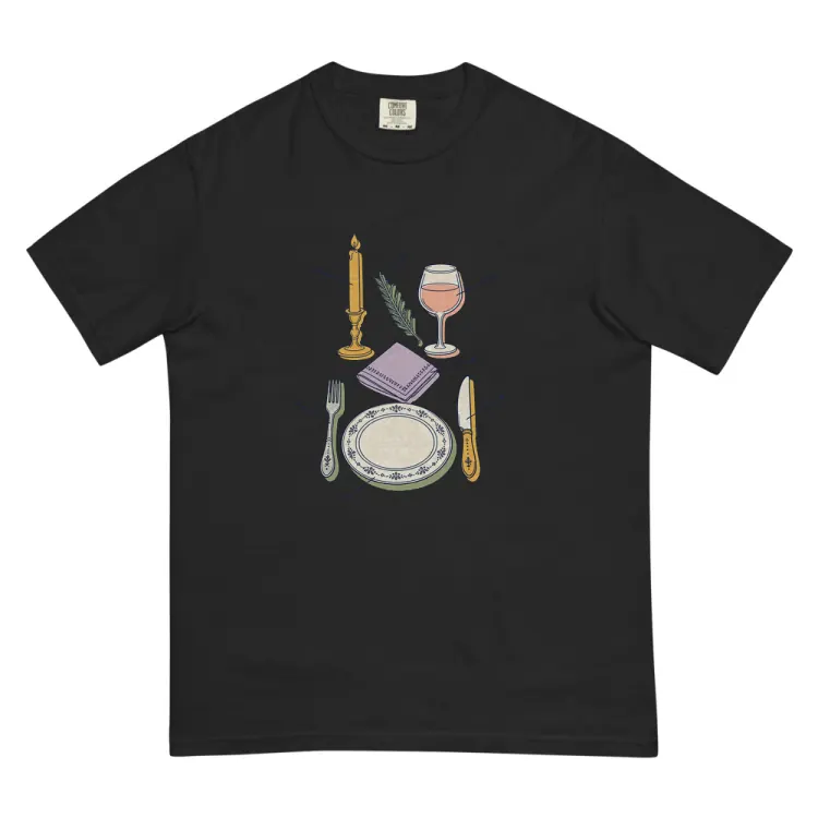 The Anatomy of a Dinner Party Tee in Black.