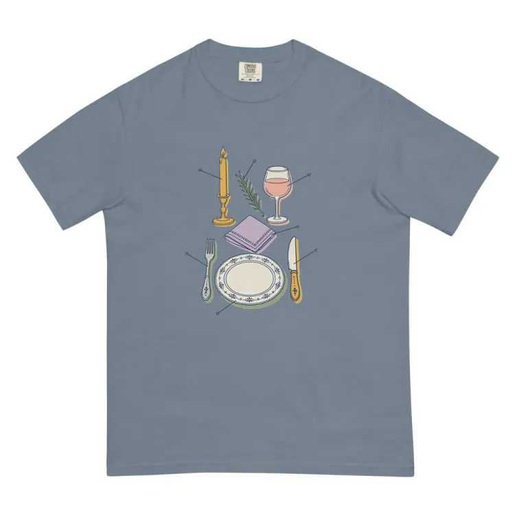 The Anatomy of a Dinner Party Tee in Blue Jean.