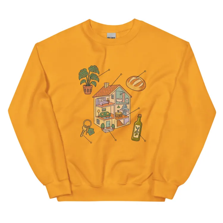 The Anatomy of a Housewarming Crewneck in Gold.