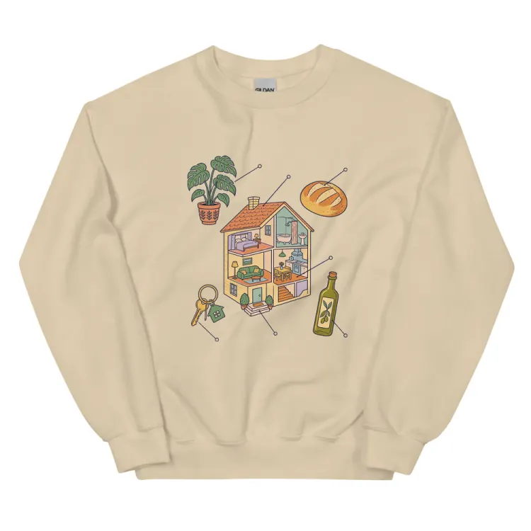 The Anatomy of a Housewarming Crewneck in Sand.