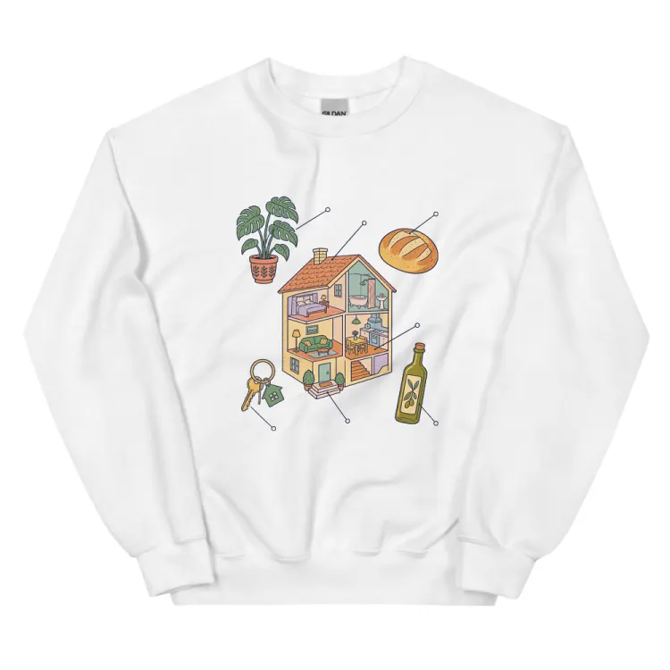 The Anatomy of a Housewarming Crewneck in White.