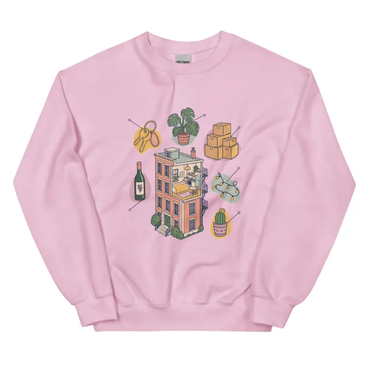 The Anatomy of an Apartment Housewarming Crewneck in Light Pink.