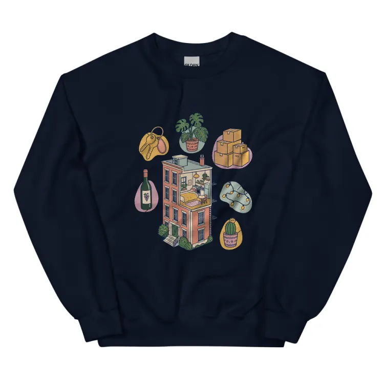 The Anatomy of an Apartment Housewarming Crewneck in Navy.