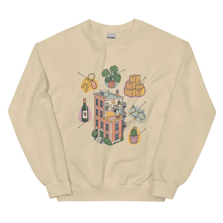 The Anatomy of an Apartment Housewarming Crewneck in Sand.