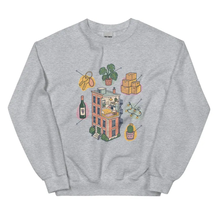 The Anatomy of an Apartment Housewarming Crewneck in Sport Grey.