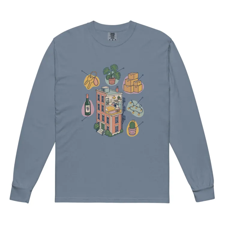 The Anatomy of an Apartment Housewarming Long Sleeve in Blue Jean.