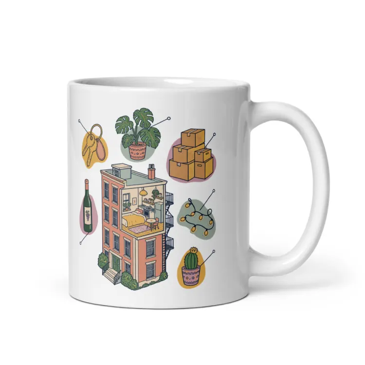 The Anatomy of an Apartment Housewarming Mug in White.