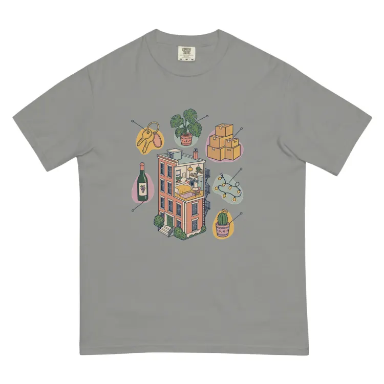 The Anatomy of an Apartment Housewarming Tee in Grey.