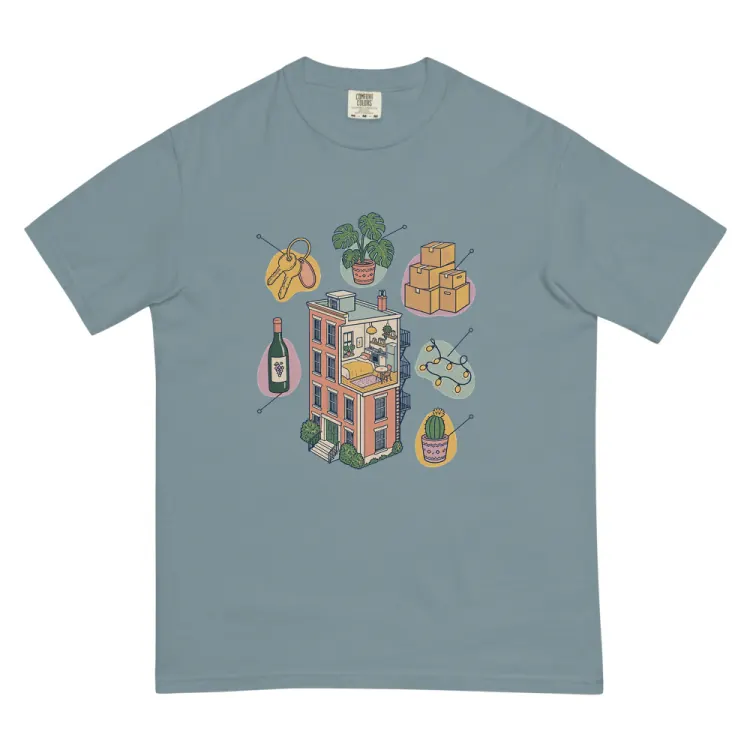 The Anatomy of an Apartment Housewarming Tee in Ice Blue.