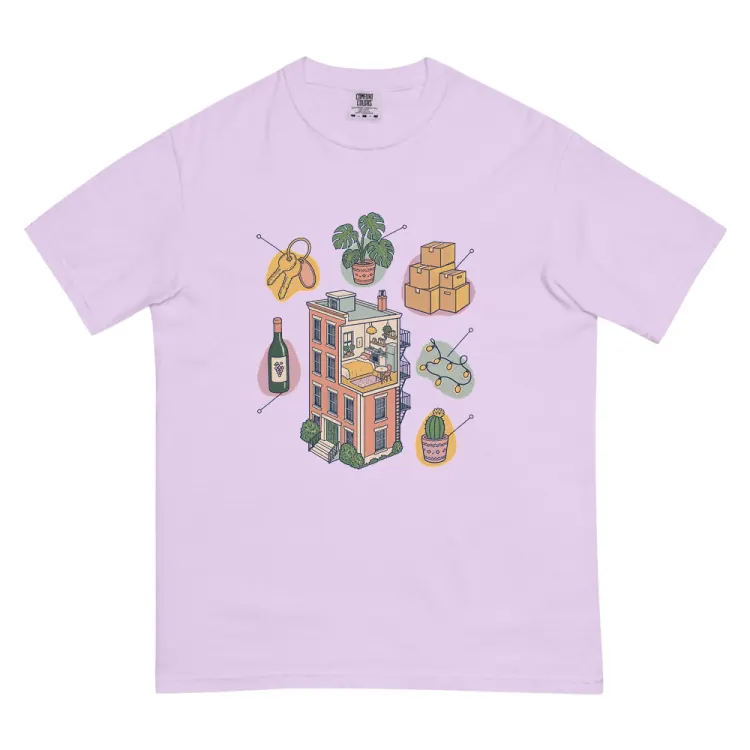 The Anatomy of an Apartment Housewarming Tee in Orchid.
