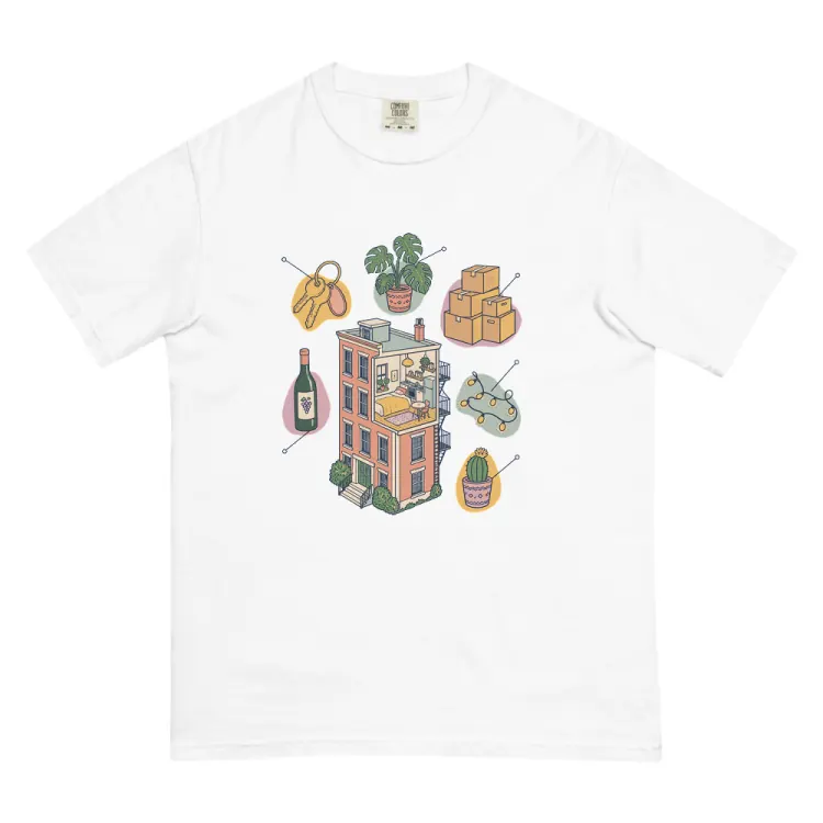 The Anatomy of an Apartment Housewarming Tee in White.