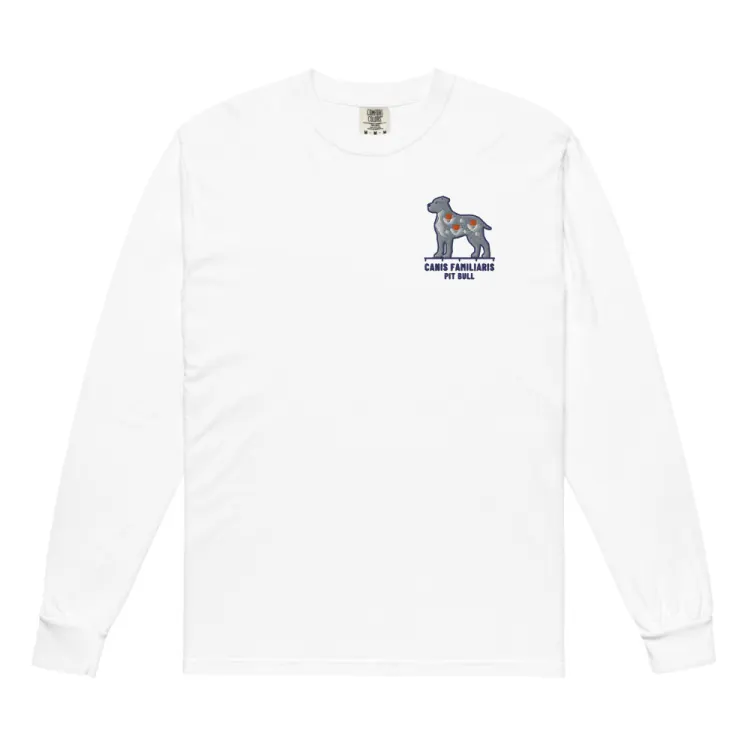 The Pit Bull Embroidered Long Sleeve in White.