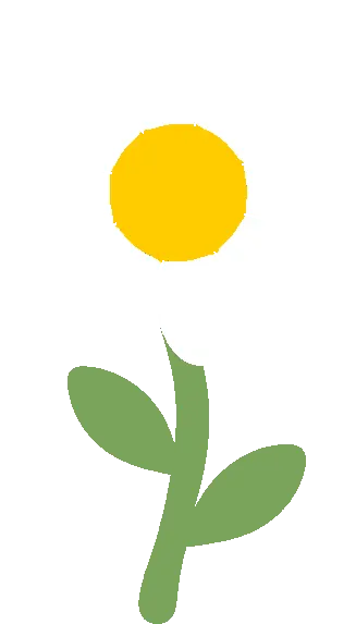 Embroidery artwork: a white daisy seen face-on, broad rounded white petals around a large round gold centre, on a short sage green stem with two rounded leaves, in flat solid colour with no outline.