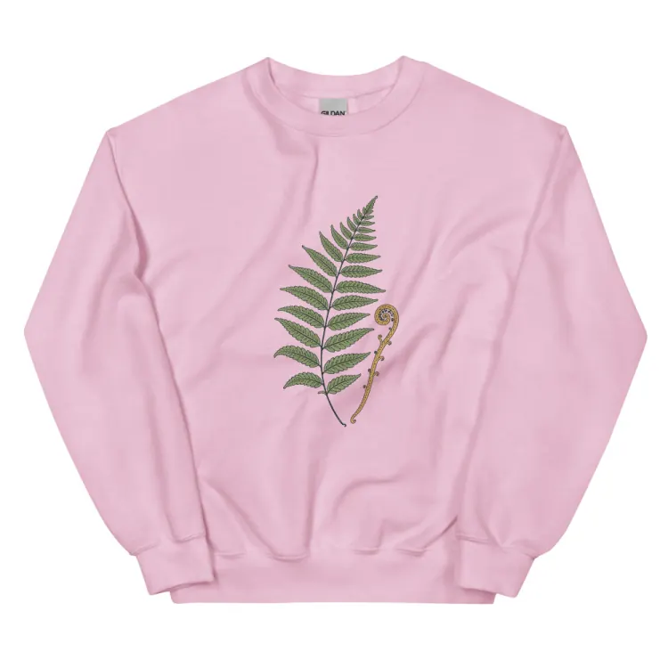 The Pressed Fern Crewneck in Light Pink.
