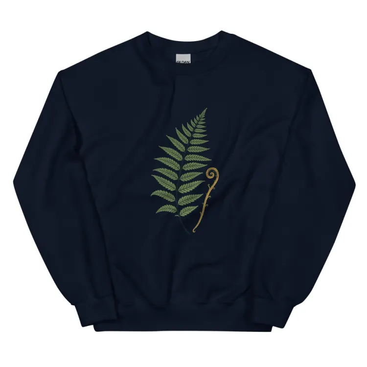 The Pressed Fern Crewneck in Navy.