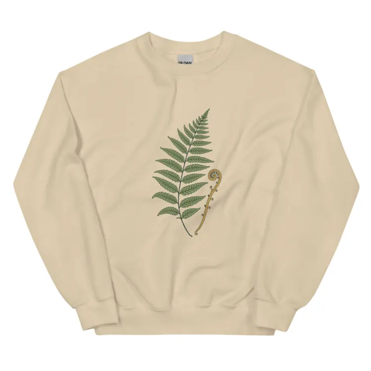 The Pressed Fern Crewneck in Sand.