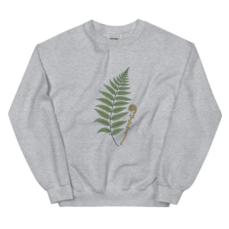 The Pressed Fern Crewneck in Sport Grey.