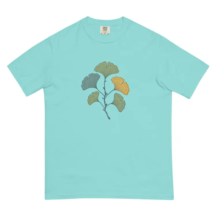 The Pressed Ginkgo Tee in Lagoon Blue.
