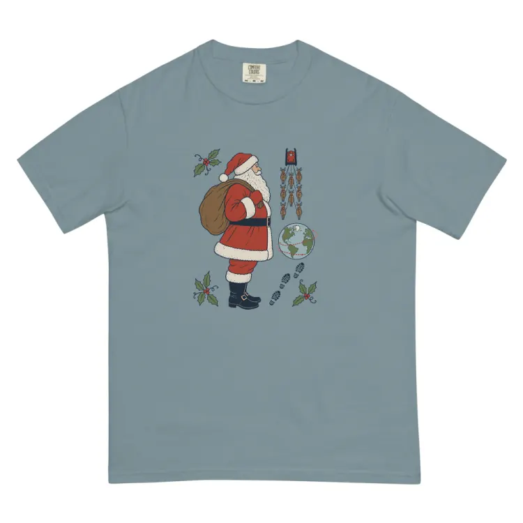 The Santa Field Guide Tee in Ice Blue.