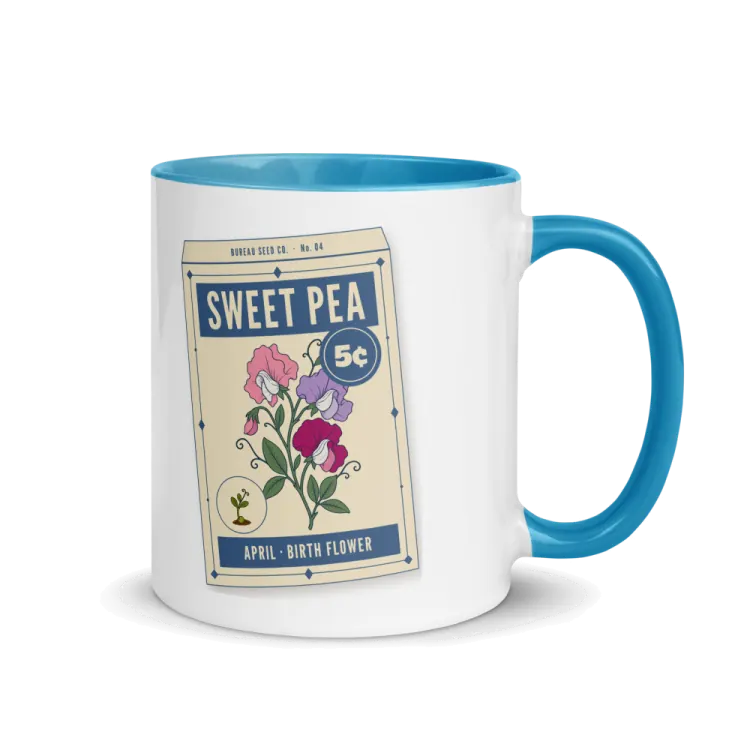 The April Sweet Pea Birth Flower Mug in Blue inside.