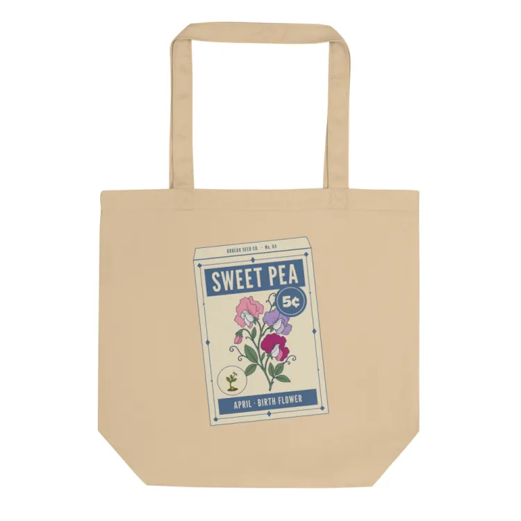 The April Sweet Pea Birth Flower Tote in Oyster.