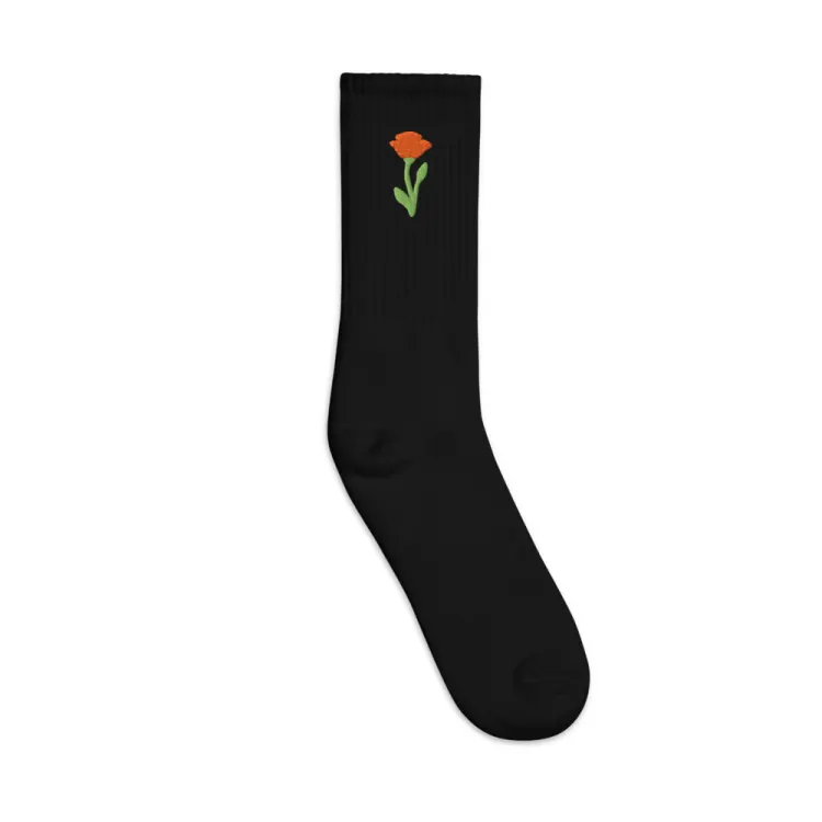 The August Poppy Birth Flower Socks in Black.