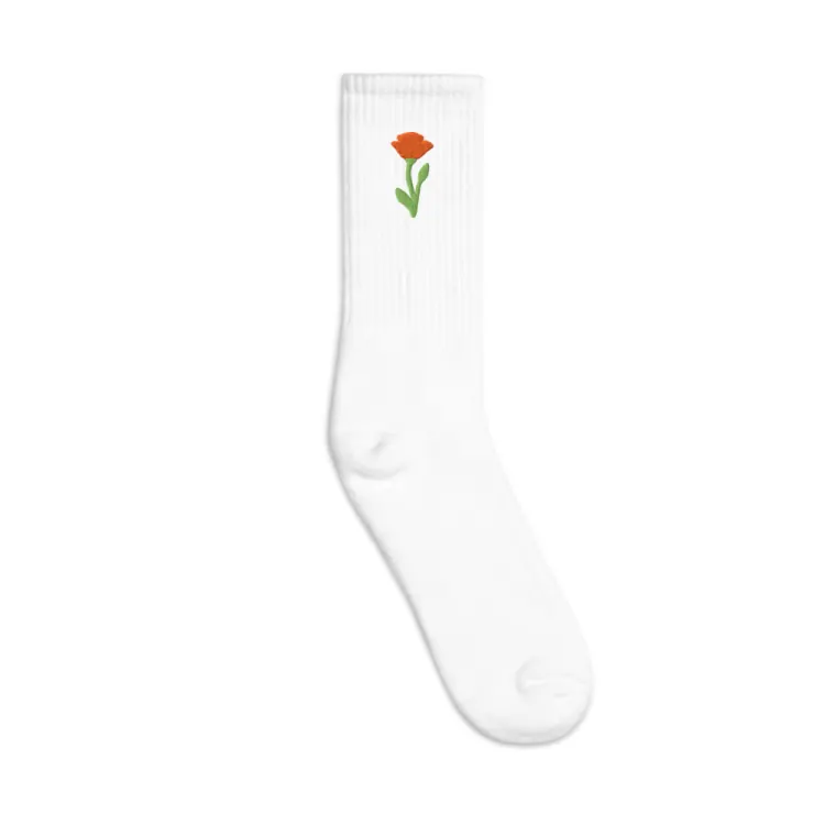 The August Poppy Birth Flower Socks in White.