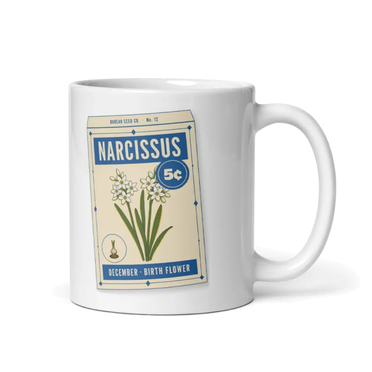 The December Narcissus Birth Flower Mug in White.