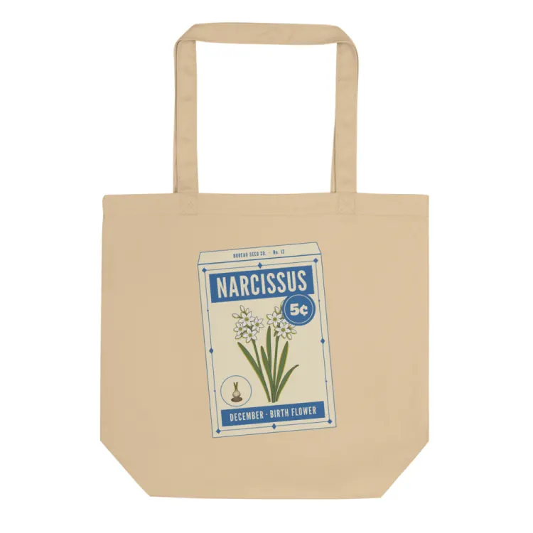 The December Narcissus Birth Flower Tote in Oyster.