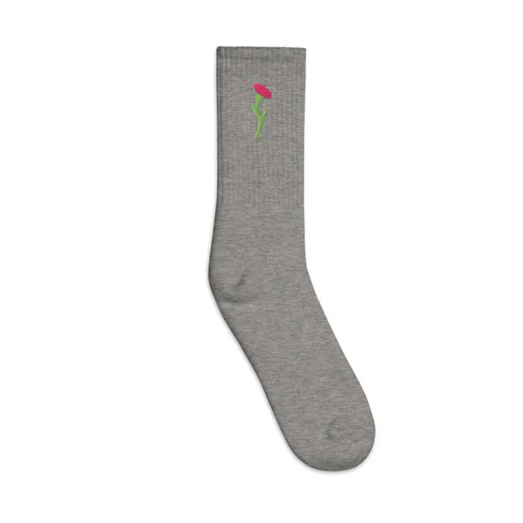 The January Carnation Birth Flower Socks in Heather Grey.