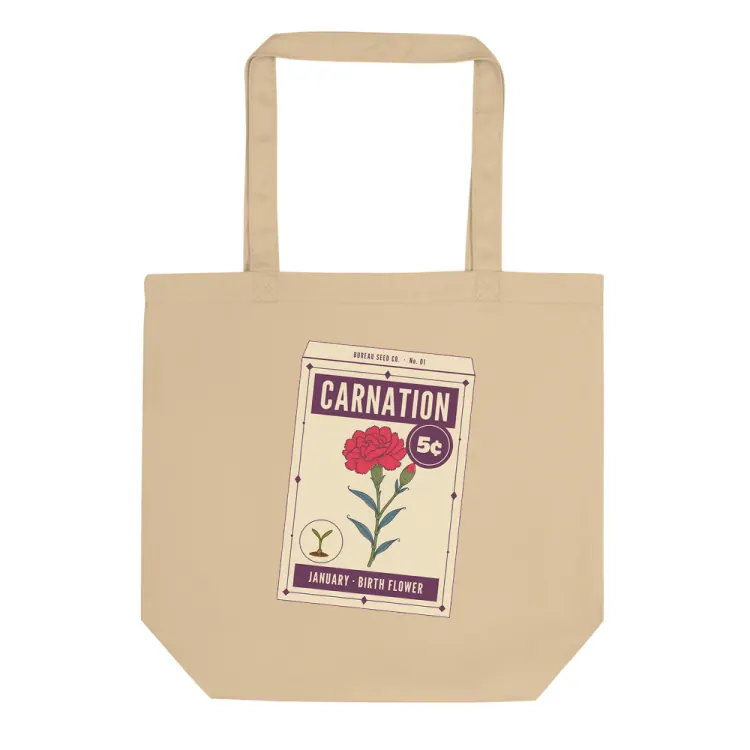 The January Carnation Birth Flower Tote in Oyster.