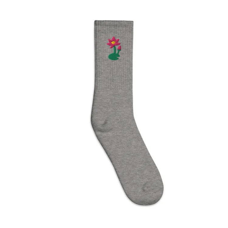 The July Water Lily Birth Flower Socks in Heather Grey.