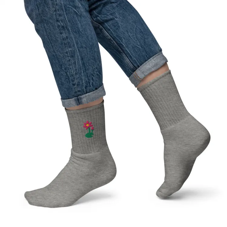 The July Water Lily Birth Flower Socks in Heather Grey.