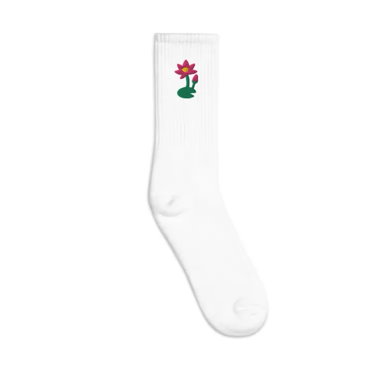 The July Water Lily Birth Flower Socks in White.