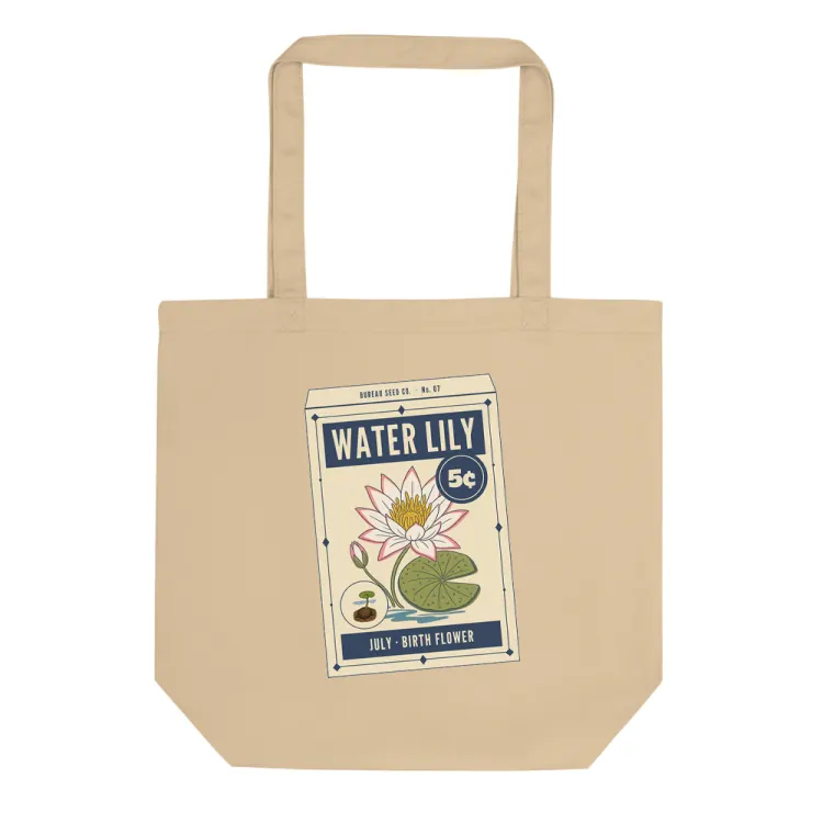 The July Water Lily Birth Flower Tote in Oyster.